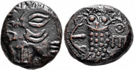 ARABIA, Northwestern. Lihyan. Circa 2nd-1st centuries BC. 'Tetradrachm' (Bronze, 22 mm, 12.71 g, 10 h), imitating Athens. Devolved helmeted head ot At...