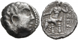 ARABIA, Eastern. Gerrha/Thaj (?). Seleukid portrait series with vertical Shin, circa 205/4-150 BCE. Obol (Silver, 11 mm, 1.00 g, 3 h), imitating Antio...