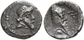 KINGS OF PARTHIA. Mithradates I, 165-132 BC. Obol (Silver, 9 mm, 0.46 g, 7 h), Ekbatana. Diademed head of Mithradates I to right. Rev. [BAΣIΛEΩΣ - MEΓ...
