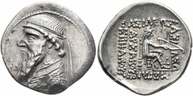 KINGS OF PARTHIA. Mithradates II, 121-91 BC. Drachm (Silver, 22 mm, 4.16 g, 1 h), Ekbatana. Diademed and draped bust of Mithradates II to left. Rev. Β...