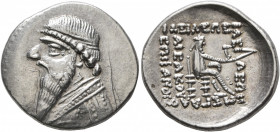KINGS OF PARTHIA. Mithradates II, 121-91 BC. Drachm (Silver, 20 mm, 4.19 g, 12 h), Rhagai, circa 109-96/5. Diademed and draped bust of Mithradates II ...