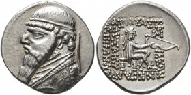 KINGS OF PARTHIA. Mithradates II, 121-91 BC. Drachm (Silver, 19 mm, 4.23 g, 12 h), Rhagai, circa 109-96/5. Diademed and draped bust of Mithradates II ...