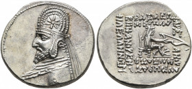 KINGS OF PARTHIA. Mithradates III, circa 87-79 BC. Drachm (Silver, 20 mm, 3.87 g, 12 h), Rhagai. Diademed and draped bust of Mithradates III to left, ...