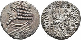 KINGS OF PARTHIA. Phraates IV, circa 38-2 BC. Tetradrachm (Billon, 26 mm, 10.83 g, 1 h), Seleukeia on the Tigris, SE 289, Artemisios = April 24 BC. Di...