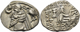 KINGS OF PARTHIA. Phraates IV, circa 38-2 BC. Drachm (Silver, 22 mm, 3.82 g, 12 h), Mithradatkart. Diademed and draped bust of Phraates IV to left, be...