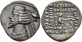 KINGS OF PARTHIA. Phraates IV, circa 38-2 BC. Drachm (Silver, 19 mm, 4.06 g, 12 h), Laodikeia. Diademed and draped bust of Phraates IV to left, being ...