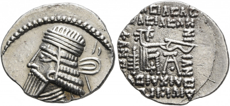 KINGS OF PARTHIA. Vologases I, circa 51-78. Drachm (Silver, 21 mm, 3.70 g, 11 h)...