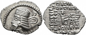 KINGS OF PARTHIA. Vologases I, circa 51-78. Drachm (Silver, 23 mm, 3.74 g, 12 h), Ekbatana, circa 58-77. Diademed and draped bust of Vologases I to le...