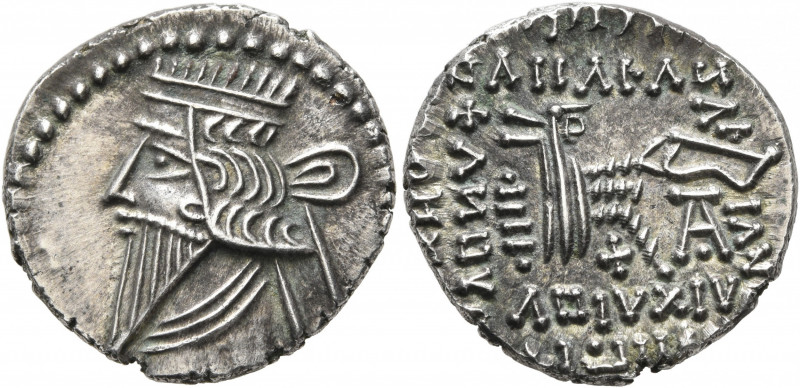 KINGS OF PARTHIA. Mithradates V, circa AD 140. Drachm (Silver, 19 mm, 3.84 g, 12...