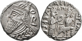 KINGS OF PARTHIA. Vologases IV, circa 147-191. Tetradrachm (Billon, 25 mm, 14.02 g, 12 h), Seleukeia on the Tigris, SE 484, Dios = October AD 172. Dia...