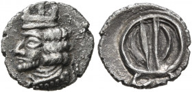 KINGS OF PERSIS. Uncertain king, 1st century AD. Obol (Silver, 9 mm, 0.37 g, 12 h), Istakhr (Persepolis). Draped and bearded male bust to left, wearin...