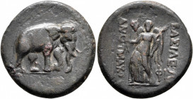 BAKTRIA, Greco-Baktrian Kingdom. Antimachos I, circa 180-165 BC. AE (Bronze, 26 mm, 7.75 g, 12 h), Baktra (?). Elephant walking right. Rev. BAΣIΛEΩ[Σ]...