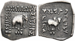 BAKTRIA, Greco-Baktrian Kingdom. Apollodotos I, circa 174-165 BC. Drachm (Silver, 17x15 mm, 2.44 g, 12 h), Indian standard, uncertain mint in Paropami...