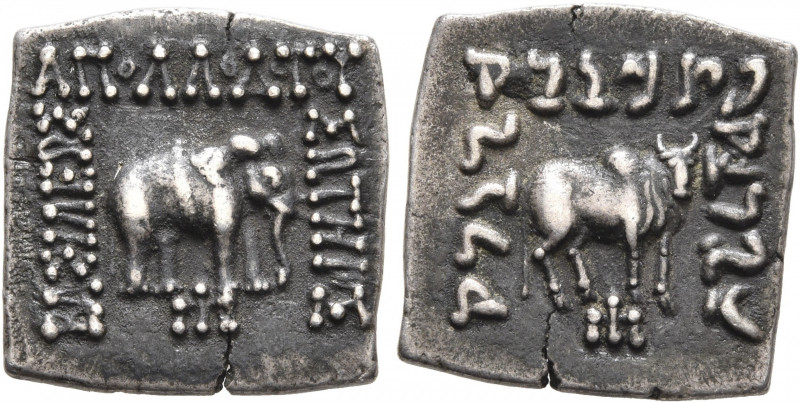 BAKTRIA, Greco-Baktrian Kingdom. Apollodotos I, circa 174-165 BC. Drachm (Silver...