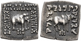 BAKTRIA, Greco-Baktrian Kingdom. Apollodotos I, circa 174-165 BC. Drachm (Silver, 14x14 mm, 2.36 g, 12 h), Indian standard, uncertain mint in Paropami...