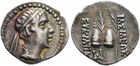 BAKTRIA, Greco-Baktrian Kingdom. Eukratides I, circa 170-145 BC. Obol (Silver, 12 mm, 0.66 g, 12 h), Baktra or an uncertain mint in the Paropamisadai ...