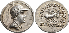 BAKTRIA, Greco-Baktrian Kingdom. Eukratides I, circa 170-145 BC. Tetradrachm (Silver, 32 mm, 16.99 g, 12 h), Baktra or an uncertain mint in the Paropa...