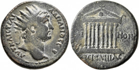 BITHYNIA. Koinon of Bithynia. Hadrian, 117-138. 'Dupondius' (Orichalcum, 26 mm, 10.85 g, 6 h). ΑΥΤ ΚΑΙϹ ΤΡΑΙ ΑΔΡΙΑΝΟϹ Ϲ[Є]B Radiate head of Hadrian to...