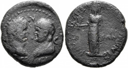AEOLIS. Aegae. Titus & Domitian, 79-81. Assarion (Bronze, 19 mm, 4.17 g, 12 h), Apollonios Nemeonikos, magistrate. [ϹЄΒΑϹΤΩ]-Ν Laureate head of Titus,...
