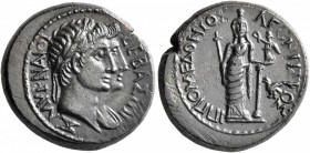 IONIA. Smyrna. Augustus, with Julia Augusta (Livia), 27 BC-AD 14. Assarion (Bronze, 20 mm, 5.36 g, 12 h), Leontiskos Hippomedontos, magistrate, circa ...