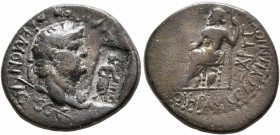 PHRYGIA. Acmoneia. Nero, 54-68. Hemiassarion (Bronze, 20 mm, 4.58 g, 12 h), Lucius Servenius Capito, archon for the third time, with his wife, Julia S...