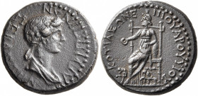 PHRYGIA. Cotiaeum. Agrippina Junior, Augusta, 50-59. Hemiassarion (Bronze, 17 mm, 3.71 g, 1 h), Varus, magistrate, circa 50-54. ΑΓΡΙΠΠΙΝΑΝ ΣΕΒΑΣΤΗΝ Dr...