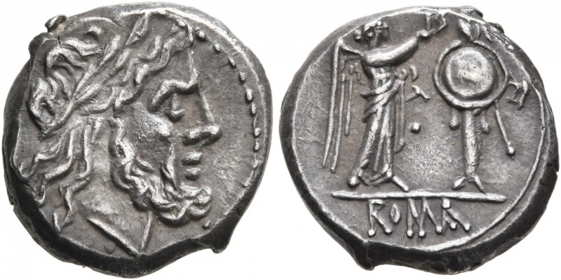 Anonymous, circa 211-208 BC. Victoriatus (Silver, 15 mm, 3.47 g, 12 h), uncertai...