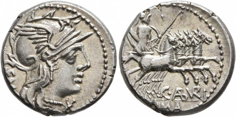 C. Aburius Geminus, 134 BC. Denarius (Silver, 18 mm, 3.93 g, 6 h), Rome, GEM. He...