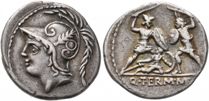 Q. Thermus M.f, 103 BC. Denarius (Silver, 19 mm, 3.86 g, 11 h), Rome. Head of Ma...