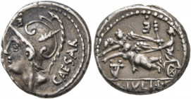 L. Julius L.f. Caesar, 103 BC. Denarius (Silver, 16 mm, 3.85 g, 3 h), Rome. Helmeted head of Mars to left; above, E. Rev. Venus Genetrix driving biga ...