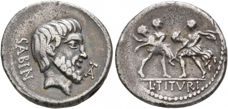 L. Titurius L.f. Sabinus, 89 BC. Denarius (Silver, 19 mm, 3.89 g, 6 h), Rome. SA...