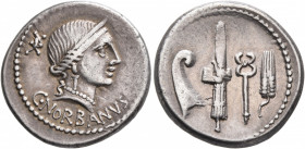 C. Norbanus, 83 BC. Denarius (Silver, 19 mm, 3.99 g, 12 h), Rome. C•NORBANVS / XX Diademed head of Venus to right, wearing necklace and pendant earrin...