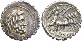 Q. Antonius Balbus, 83-82 BC. Denarius (Silver, 18 mm, 4.00 g, 2 h), Rome. S•C Laureate head of Zeus to right; to right, control. Rev. Q•ANTO•BALB / P...