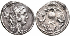 Faustus Cornelius Sulla, 56 BC. Denarius (Silver, 18 mm, 3.79 g, 6 h), Rome. S•C Head of Hercules to right, wearing lion skin headdress; behind, monog...