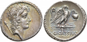 Q. Cassius Longinus, 55 BC. Denarius (Silver, 19 mm, 3.95 g, 1 h), Rome. Head of Genius Populi Romani to right; behind, scepter. Rev. Q•CASSIVS Eagle ...