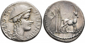 Cn. Plancius, 55 BC. Denarius (Silver, 18 mm, 3.92 g, 11 h), Rome. CN•PLANCIVS AED•CVR•S•C Female head to right, wearing causia. Rev. Cretan goat stan...