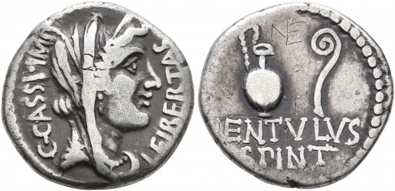 Q. Cassius Longinus, 55 BC. Denarius (Silver, 17 mm, 3.65 g, 7 h), with L. Corne...