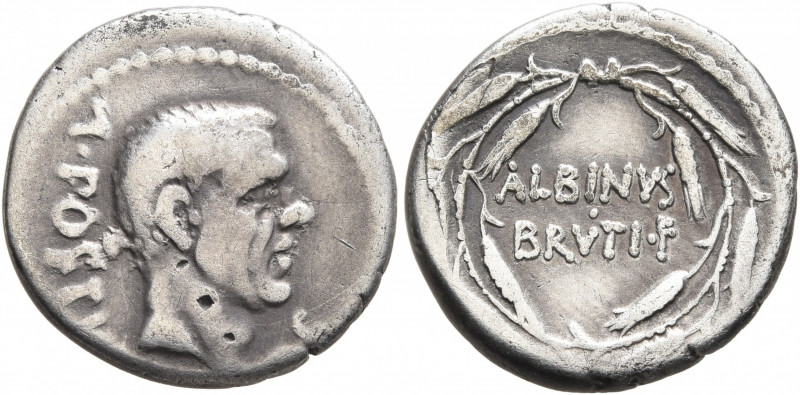 Albinus Bruti f, 48 BC. Denarius (Silver, 17 mm, 3.62 g, 7 h), Rome. A•POSTV[MIV...