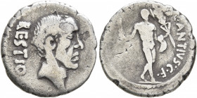 C. Antius C.f. Restio, 47 BC. Denarius (Silver, 18 mm, 3.11 g, 9 h), Rome. RESTIO Bare head of the tribune C. Antius Restio to right. Rev. C•ANTIVS•C•...