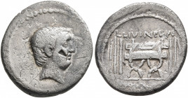 L. Livineius Regulus, 42 BC. Denarius (Silver, 18 mm, 3.60 g, 11 h), Rome. Bare head of Livineius Regulus to right. Rev. L•LIVINEIVS / REGVLVS Curule ...