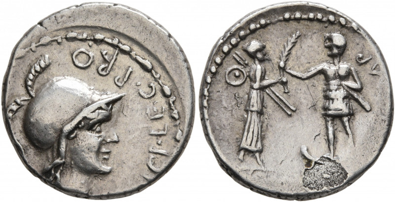 Cnaeus Pompey Jr, † 45 BC. Denarius (Silver, 18 mm, 3.75 g, 7 h), with Marcus Po...