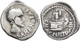 Cn. Domitius L.f. Ahenobarbus, 41-40 BC. Denarius (Silver, 19 mm, 3.52 g, 9 h), uncertain mint moving with Ahenobarbus along the Adriatic or Ionian Se...