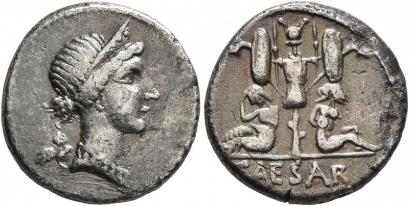 Julius Caesar, 49-44 BC. Denarius (Silver, 17 mm, 3.60 g, 5 h), military mint mo...