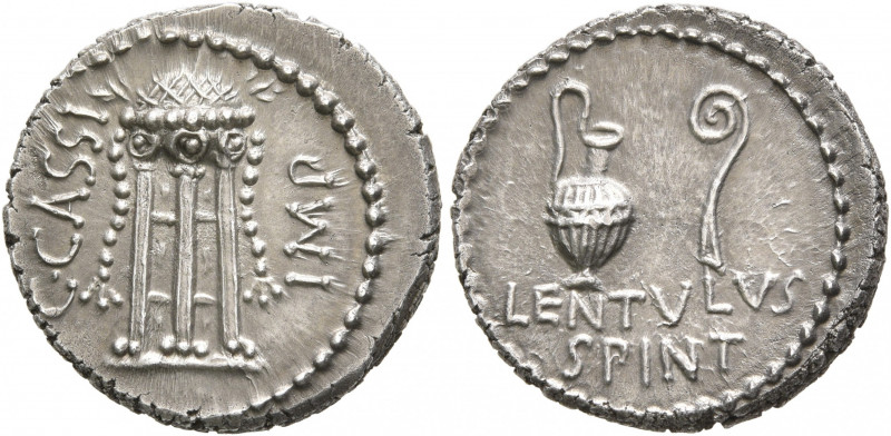 C. Cassius Longinus, 43-42 BC. Denarius (Silver, 18 mm, 3.82 g, 6 h), with L. Co...