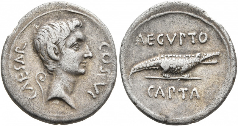 Octavian, 44-27 BC. Denarius (Silver, 20 mm, 3.60 g, 12 h), Italian mint (Rome?)...