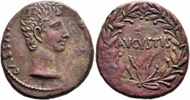 Augustus, 27 BC-AD 14. As (Copper, 24 mm, 9.00 g, 12 h), Ephesus (?), circa 25 BC. CAESAR Bare head of Augustus to right. Rev. AVGVSTVS within wreath....