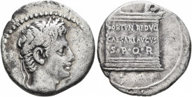 Augustus, 27 BC-AD 14. Denarius (Silver, 18 mm, 3.52 g, 6 h), uncertain mint in Spain (Colonia Patricia?), circa 20-19 BC. Head of Augustus to right, ...