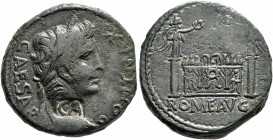 Augustus, 27 BC-AD 14. As (Copper, 24 mm, 11.40 g, 4 h), Lugdunum, 15-10 BC. CAESAR PONT MAX Laureate head of Augustus to right; on his neck, counterm...