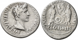 Augustus, 27 BC-AD 14. Denarius (Silver, 19 mm, 3.60 g, 3 h), Lugdunum, 2 BC-AD 4. CAESAR AVGVSTVS DIVI F PATER PATRIAE Laureate head of Augustus to r...