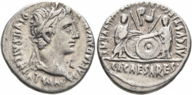Augustus, 27 BC-AD 14. Denarius (Silver, 18 mm, 3.76 g, 12 h), Lugdunum, 2 BC-AD 4. CAESAR AVGVSTVS DIVI F PATER PATRIAE Laureate head of Augustus to ...